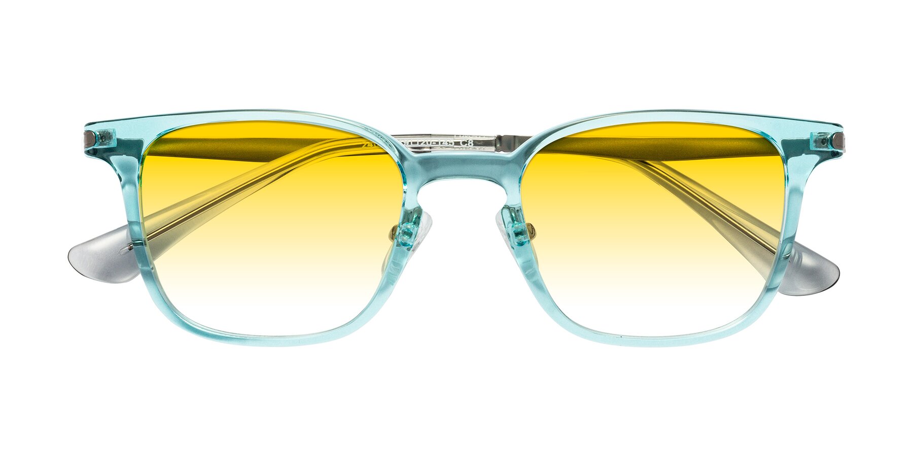 Folded Front of Tiwari in Clear Blue/Silver with Yellow Gradient Lenses