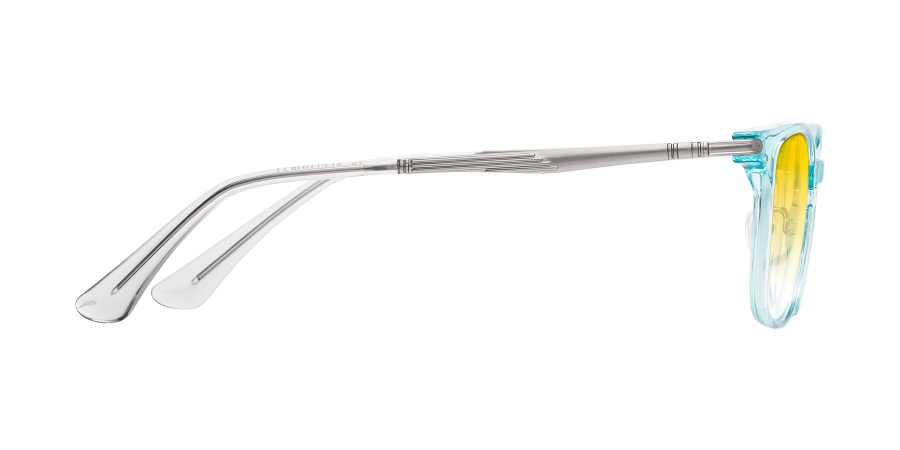 Side of Tiwari in Clear Blue/Silver with Yellow Gradient Lenses
