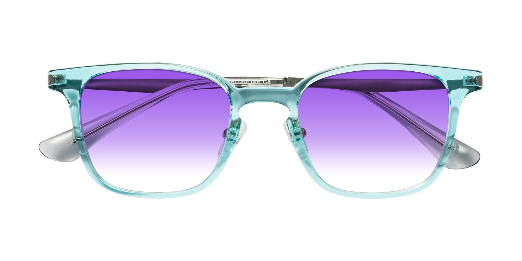 Folded Front of Tiwari in Clear Blue/Silver with Purple Gradient Lenses