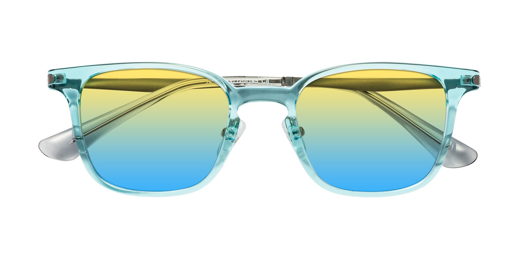 Folded Front of Tiwari in Clear Blue/Silver with Yellow / Blue Gradient Lenses