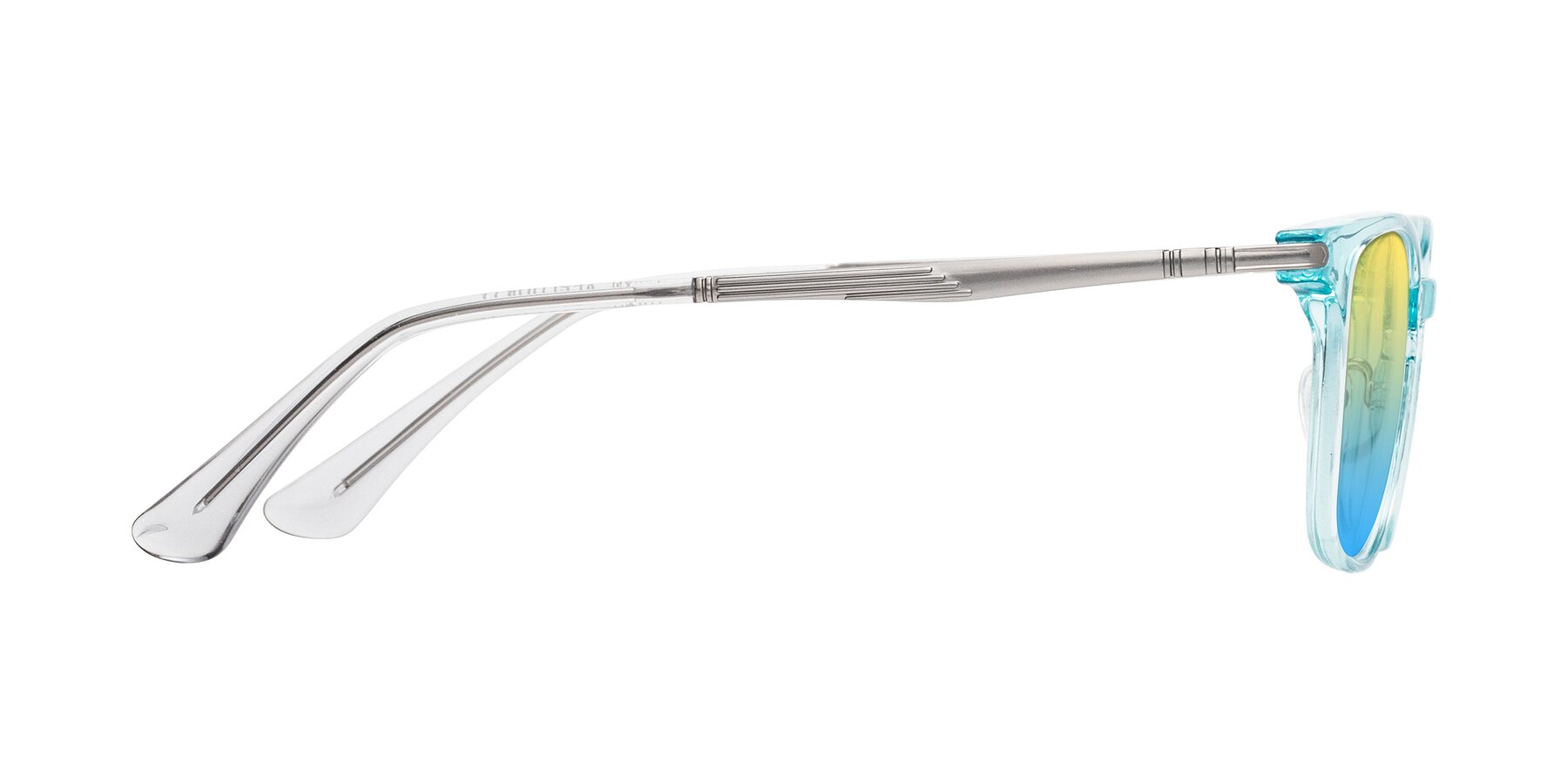 Side of Tiwari in Clear Blue/Silver with Yellow / Blue Gradient Lenses