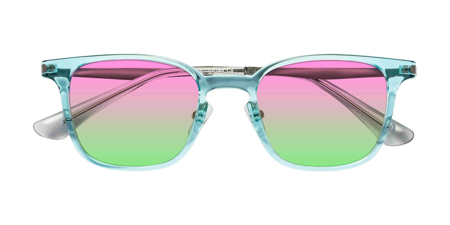 Folded Front of Tiwari in Clear Blue/Silver with Pink / Green Gradient Lenses