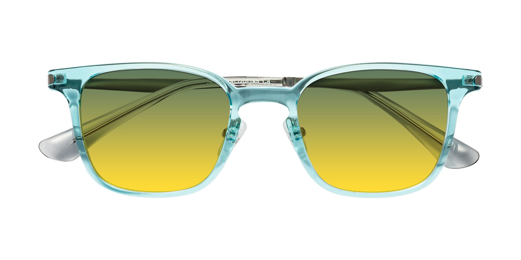 Folded Front of Tiwari in Clear Blue/Silver with Green / Yellow Gradient Lenses