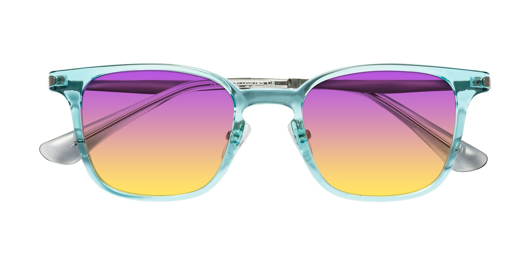 Folded Front of Tiwari in Clear Blue/Silver with Purple / Yellow Gradient Lenses