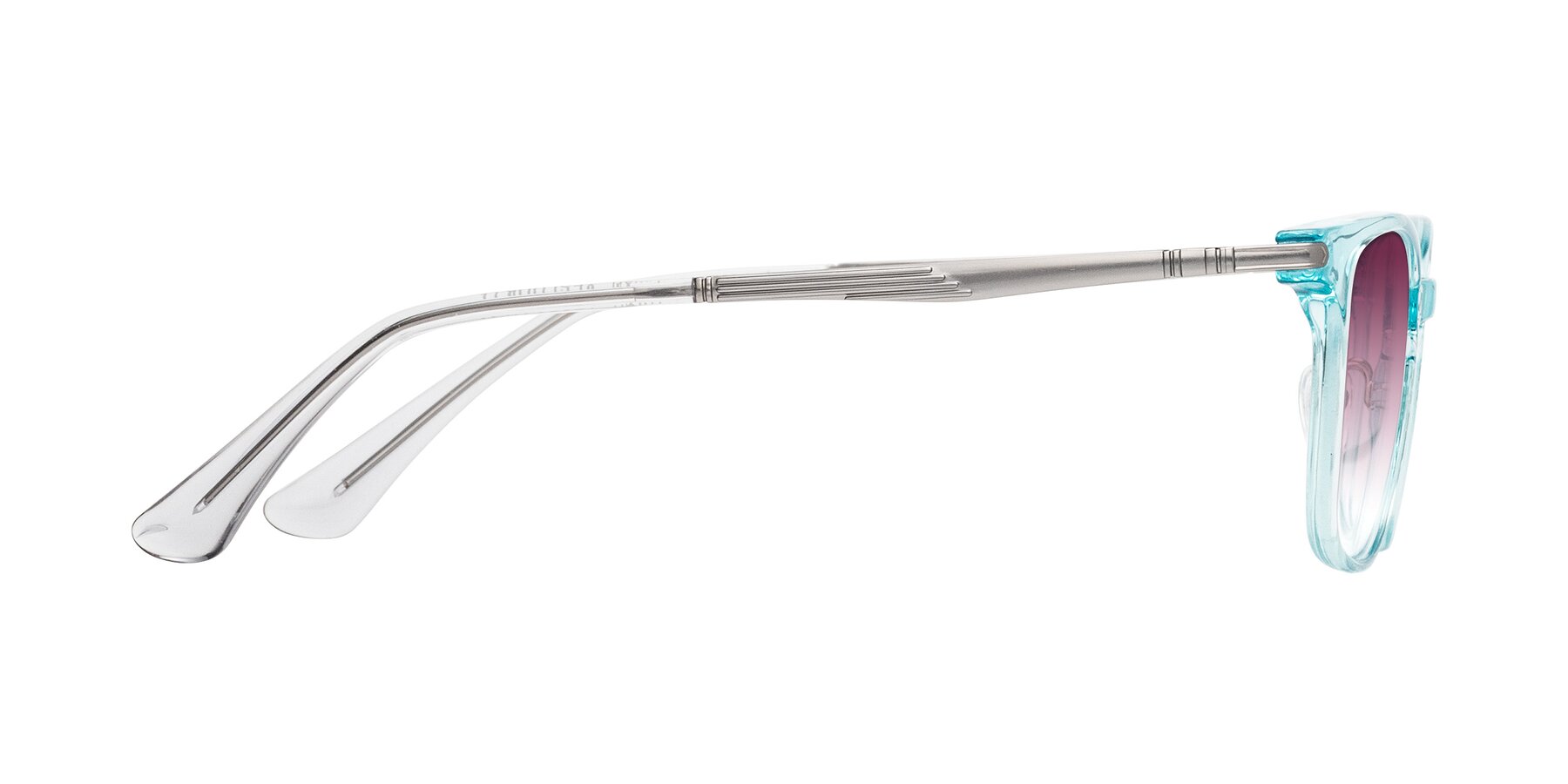Side of Tiwari in Clear Blue/Silver with Wine Gradient Lenses