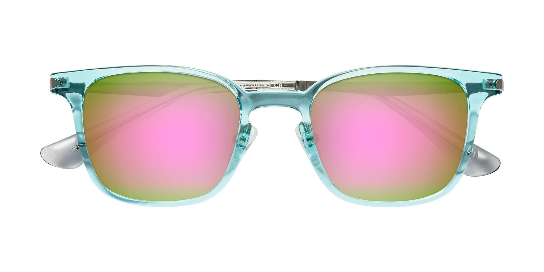 Folded Front of Tiwari in Clear Blue/Silver with Pink Mirrored Lenses