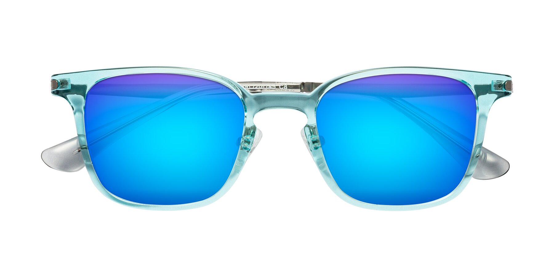 Folded Front of Tiwari in Clear Blue/Silver with Blue Mirrored Lenses