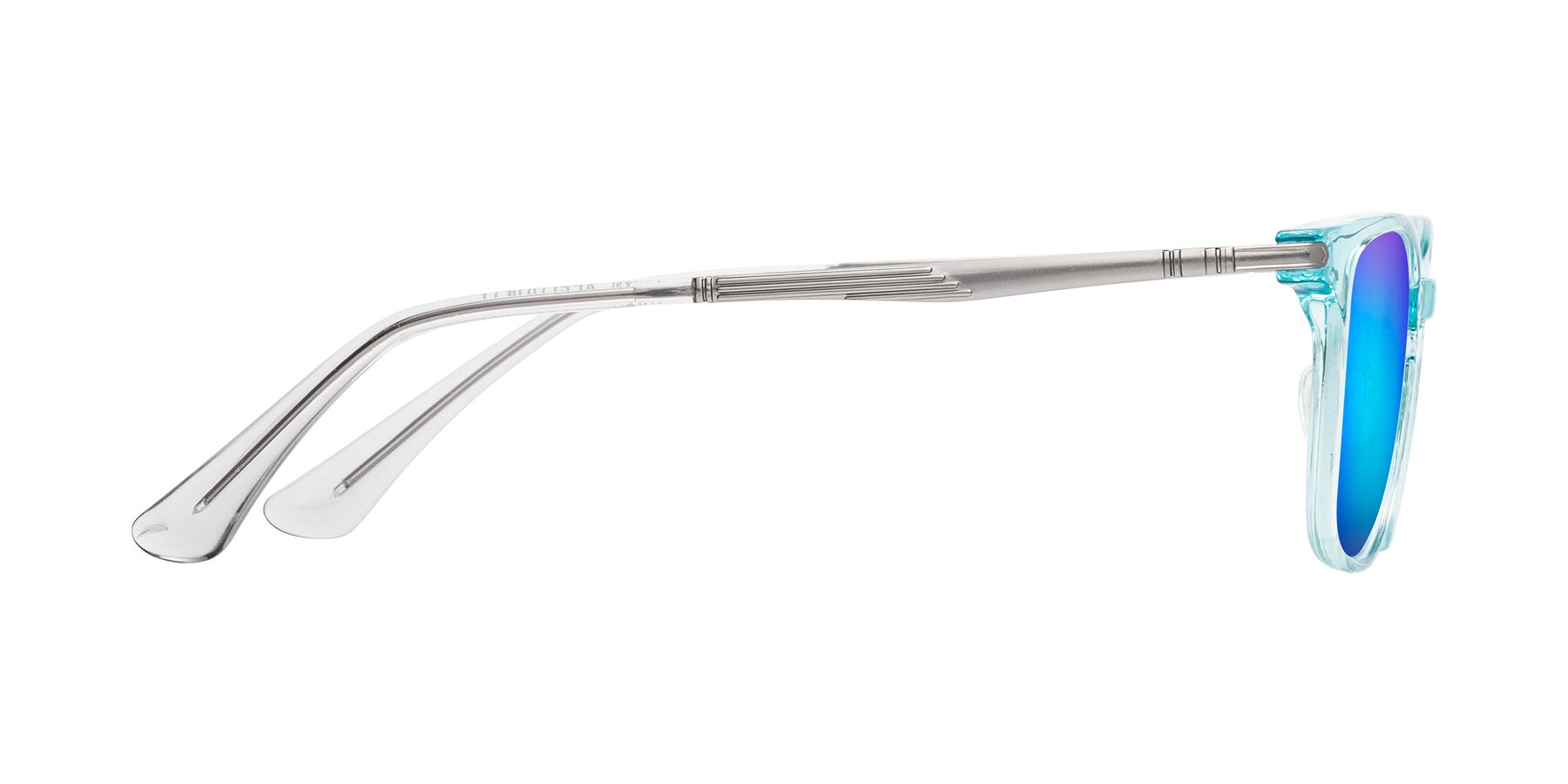 Side of Tiwari in Clear Blue/Silver with Blue Mirrored Lenses