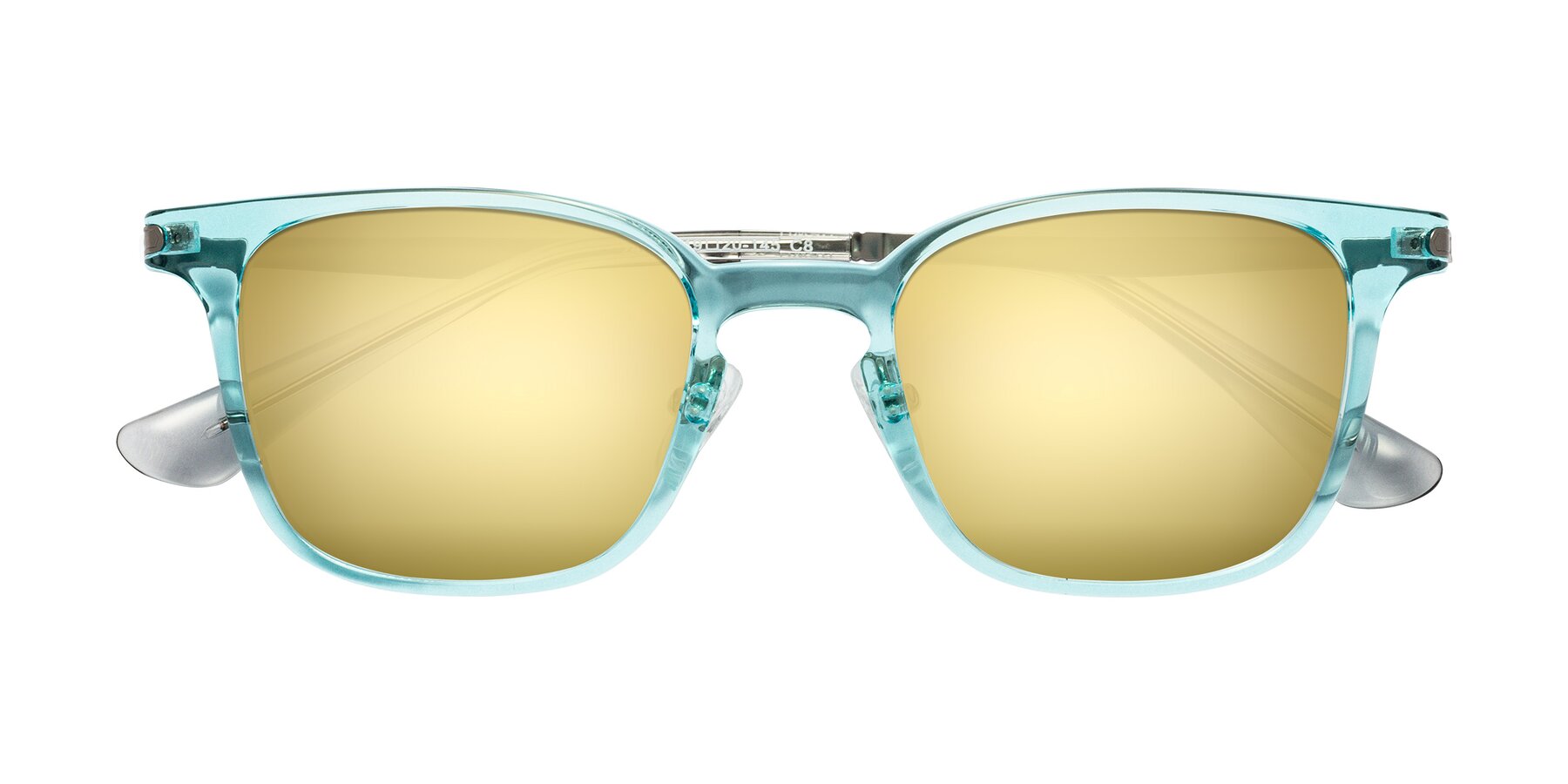 Folded Front of Tiwari in Clear Blue/Silver with Gold Mirrored Lenses