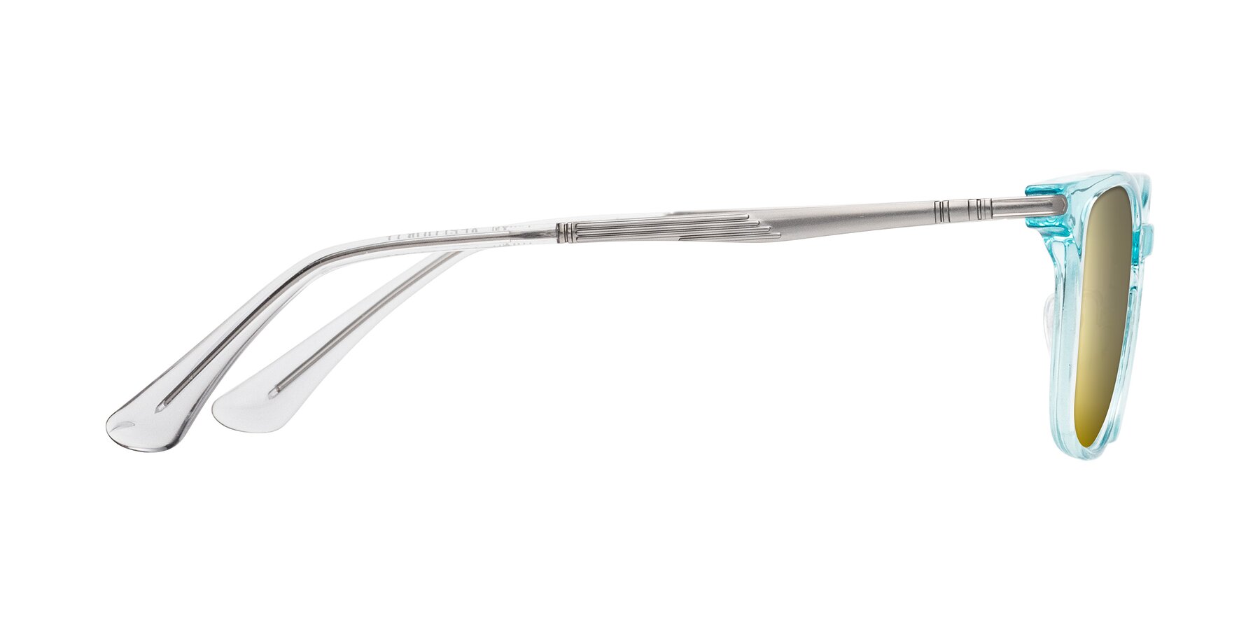 Side of Tiwari in Clear Blue/Silver with Gold Mirrored Lenses