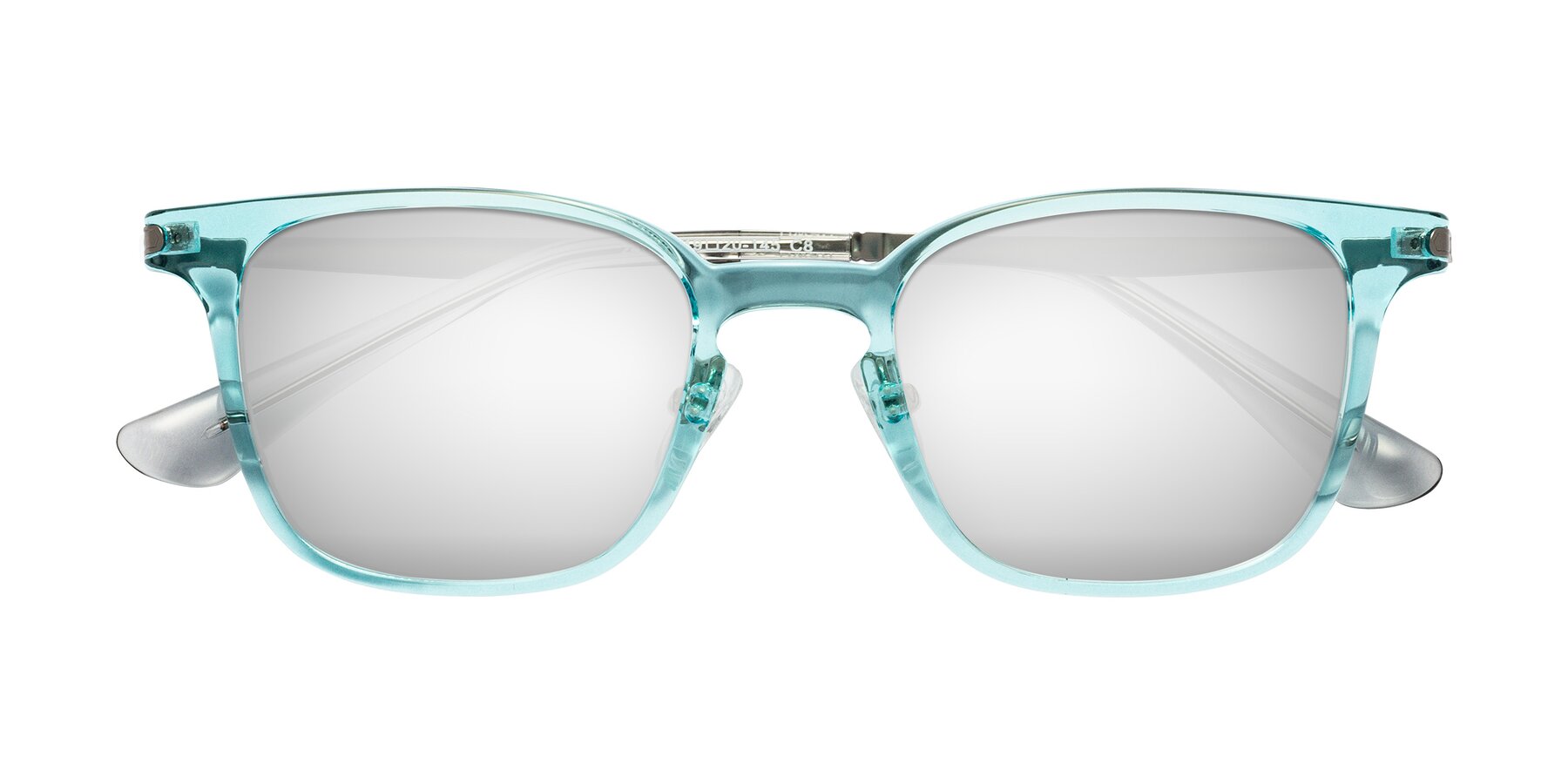 Folded Front of Tiwari in Clear Blue/Silver with Silver Mirrored Lenses