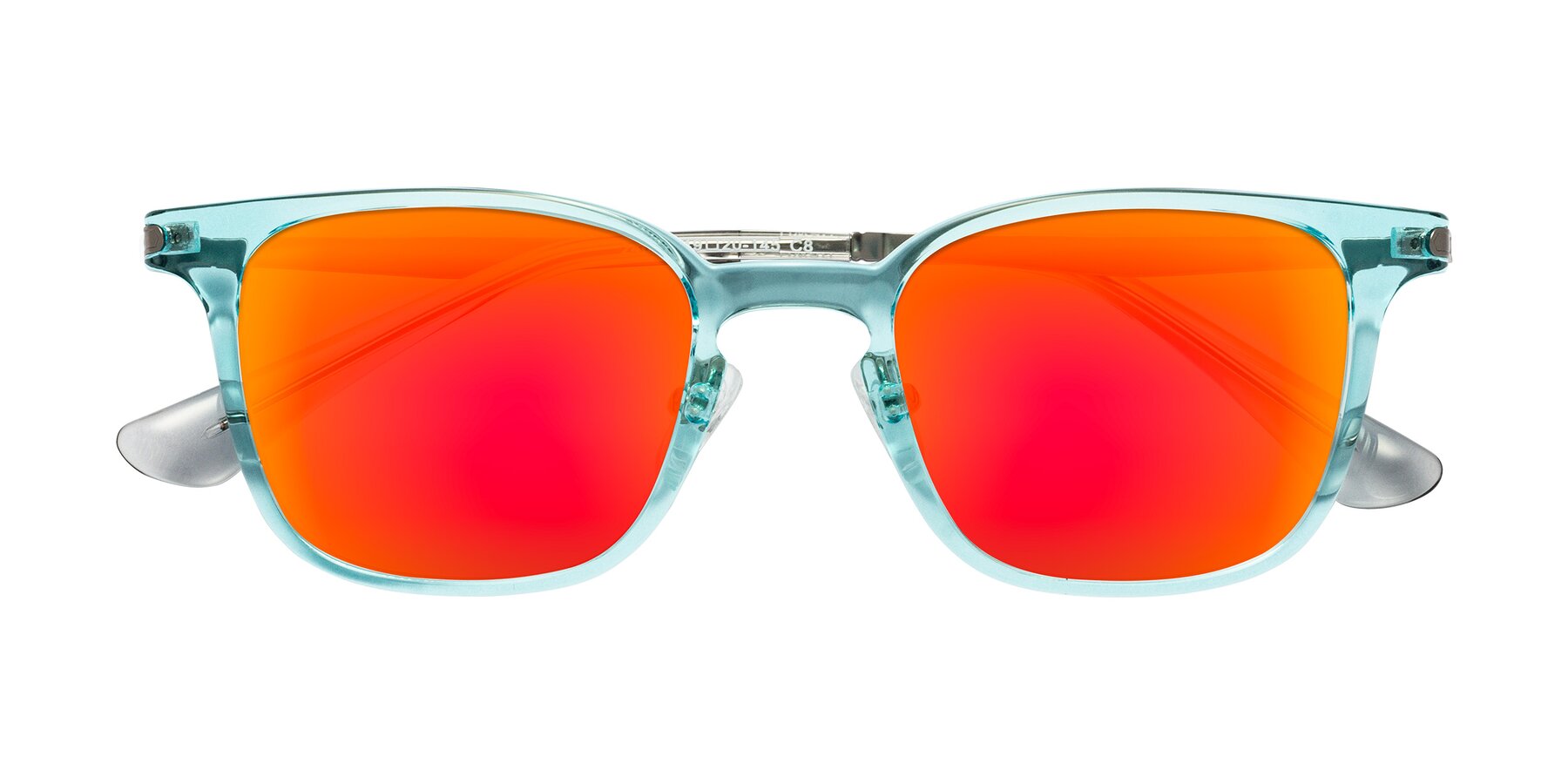 Folded Front of Tiwari in Clear Blue/Silver with Red Gold Mirrored Lenses