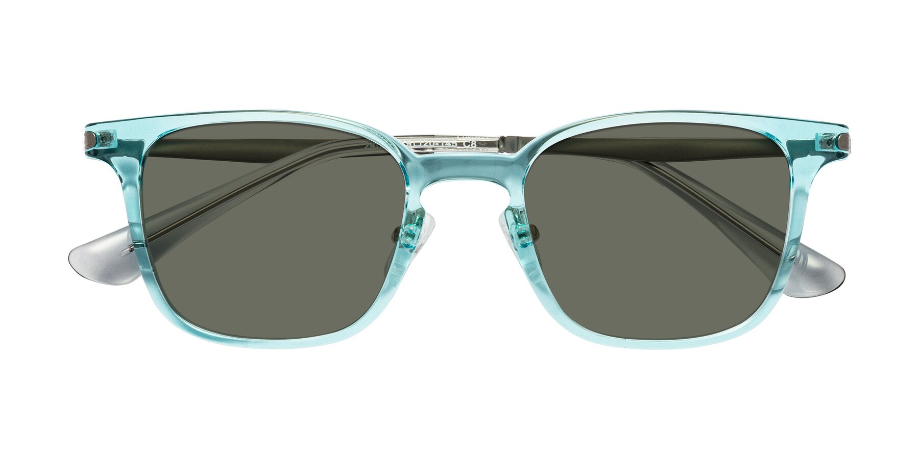 Folded Front of Tiwari in Clear Blue/Silver with Gray Polarized Lenses