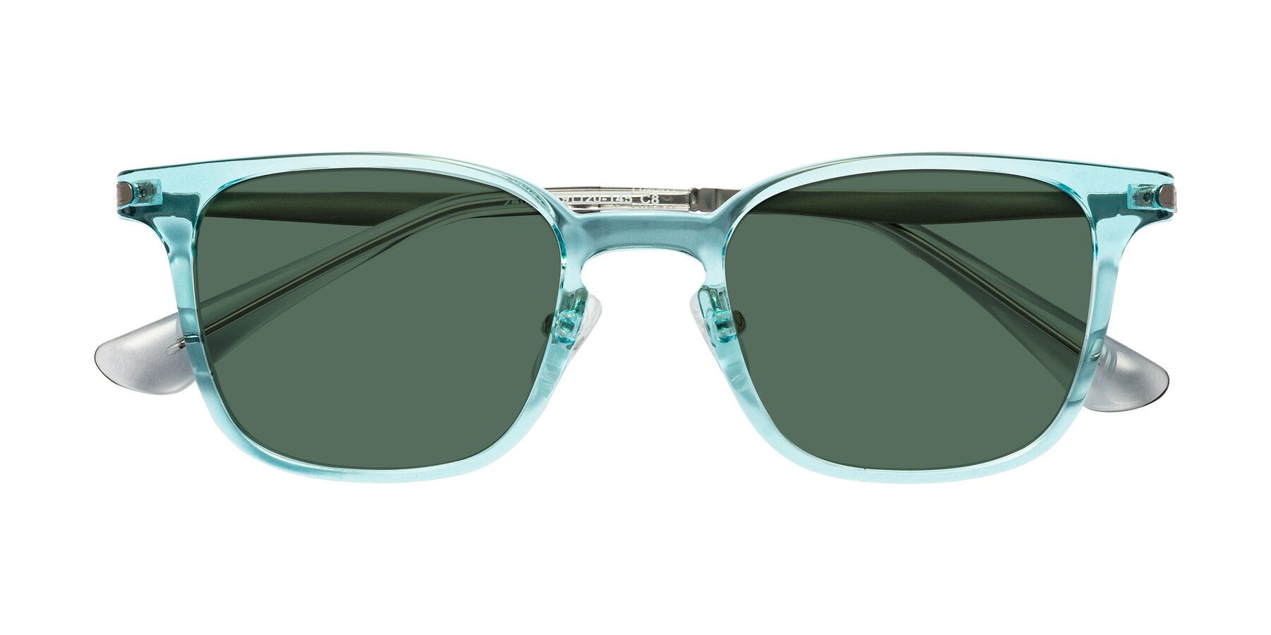 Folded Front of Tiwari in Clear Blue/Silver with Green Polarized Lenses