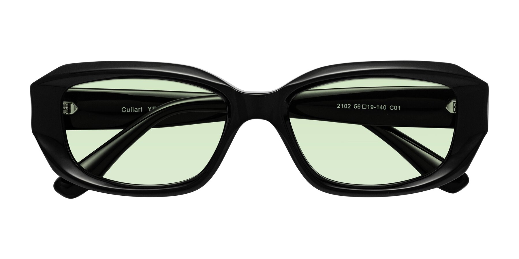 Folded Front of Cullari in Black with Light Green Tinted Lenses