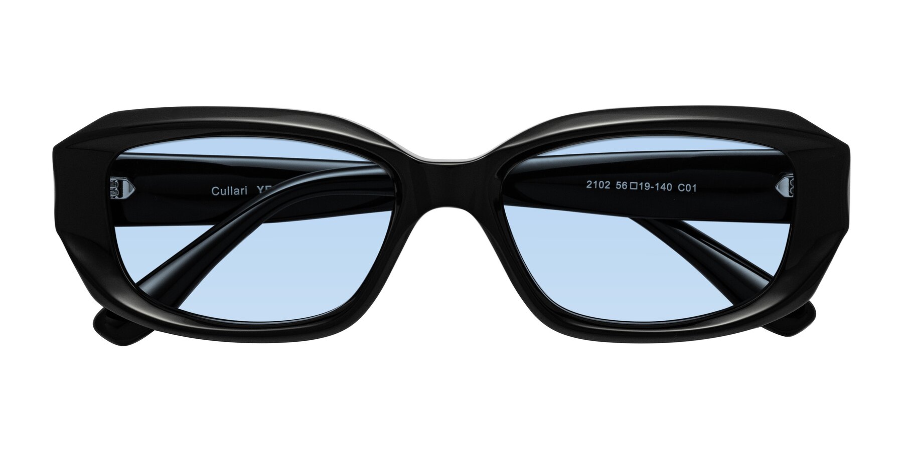 Folded Front of Cullari in Black with Light Blue Tinted Lenses