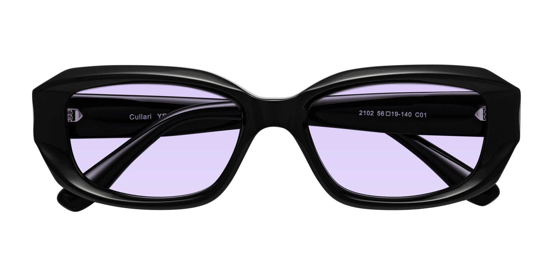 Folded Front of Cullari in Black with Light Purple Tinted Lenses