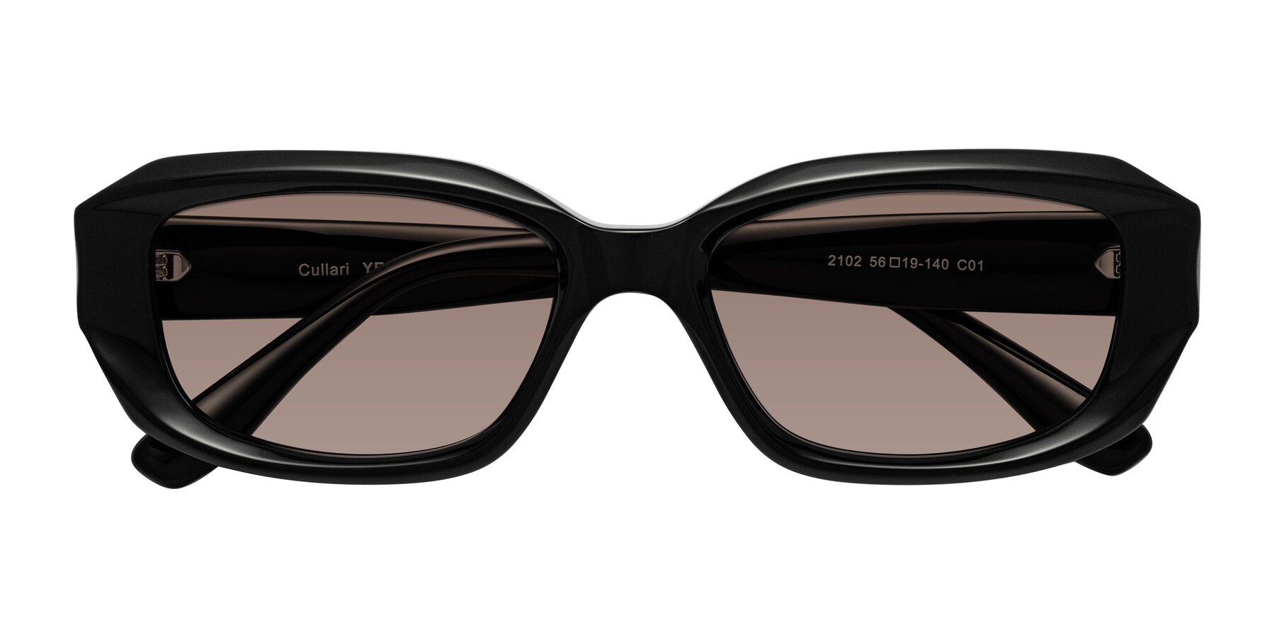 Folded Front of Cullari in Black with Medium Brown Tinted Lenses