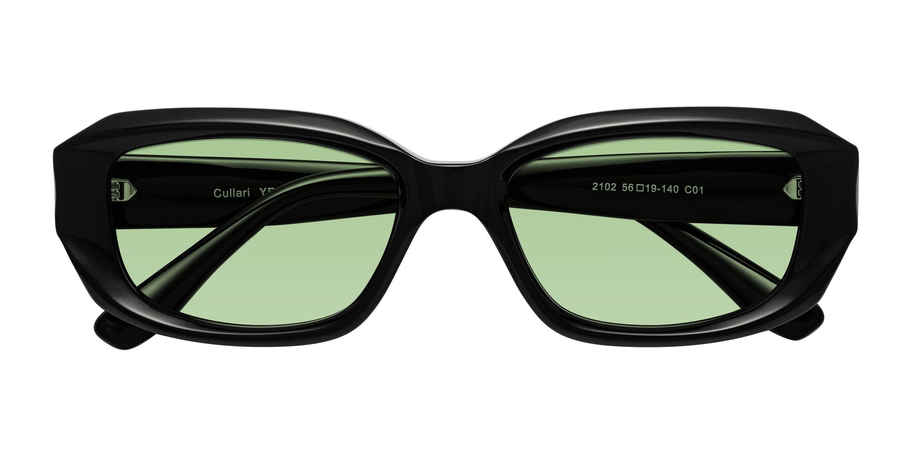 Folded Front of Cullari in Black with Medium Green Tinted Lenses