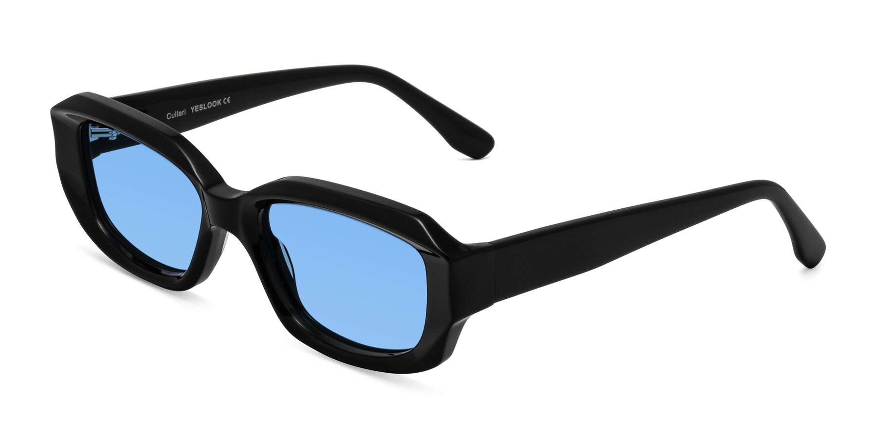 Angle of Cullari in Black with Medium Blue Tinted Lenses