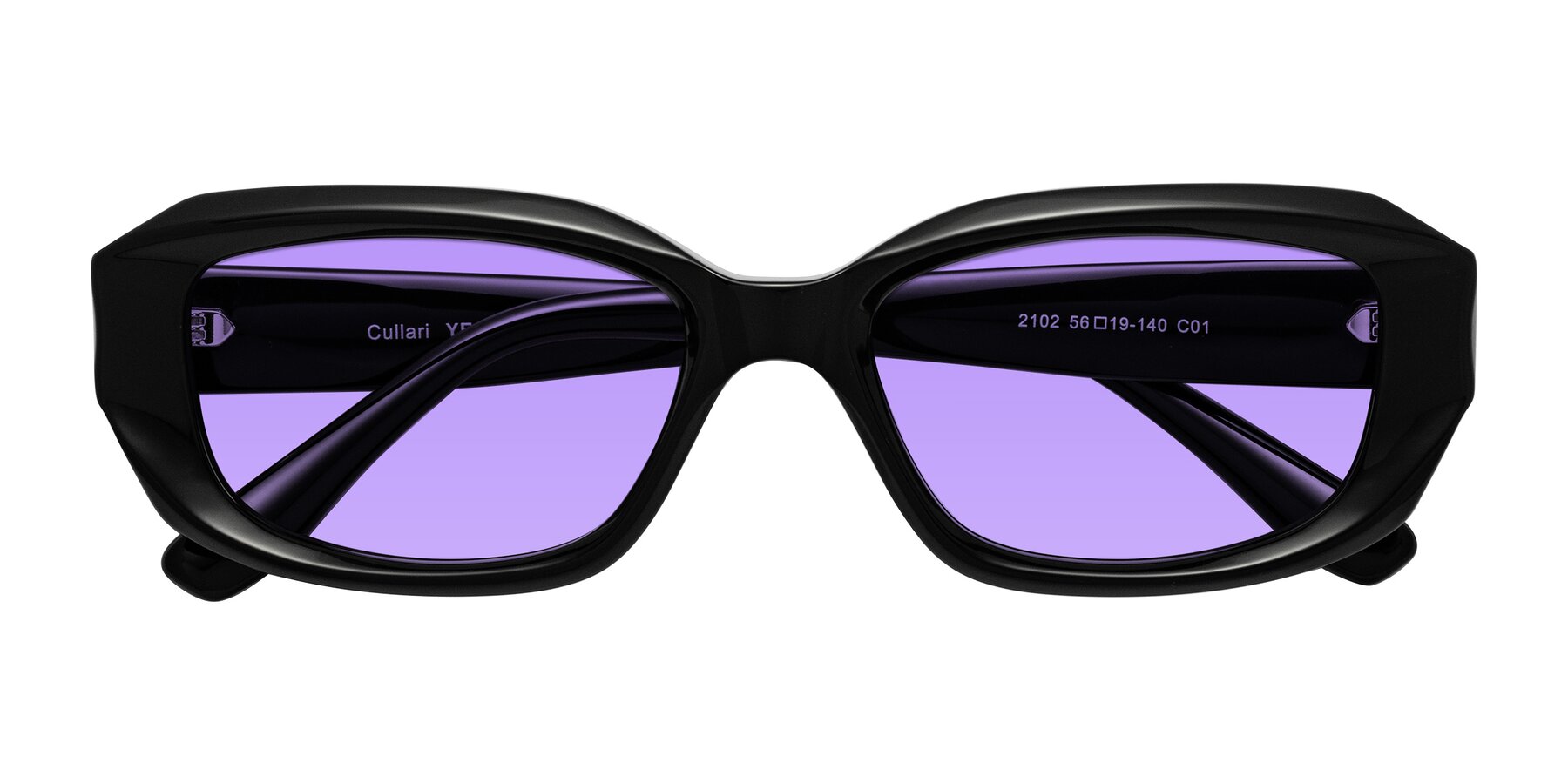 Folded Front of Cullari in Black with Medium Purple Tinted Lenses