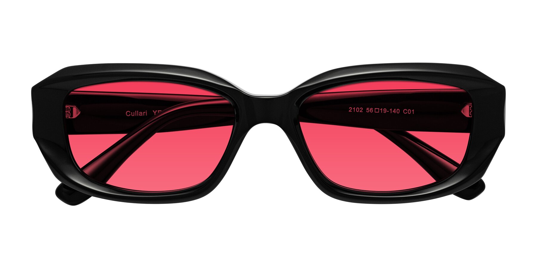 Folded Front of Cullari in Black with Red Tinted Lenses