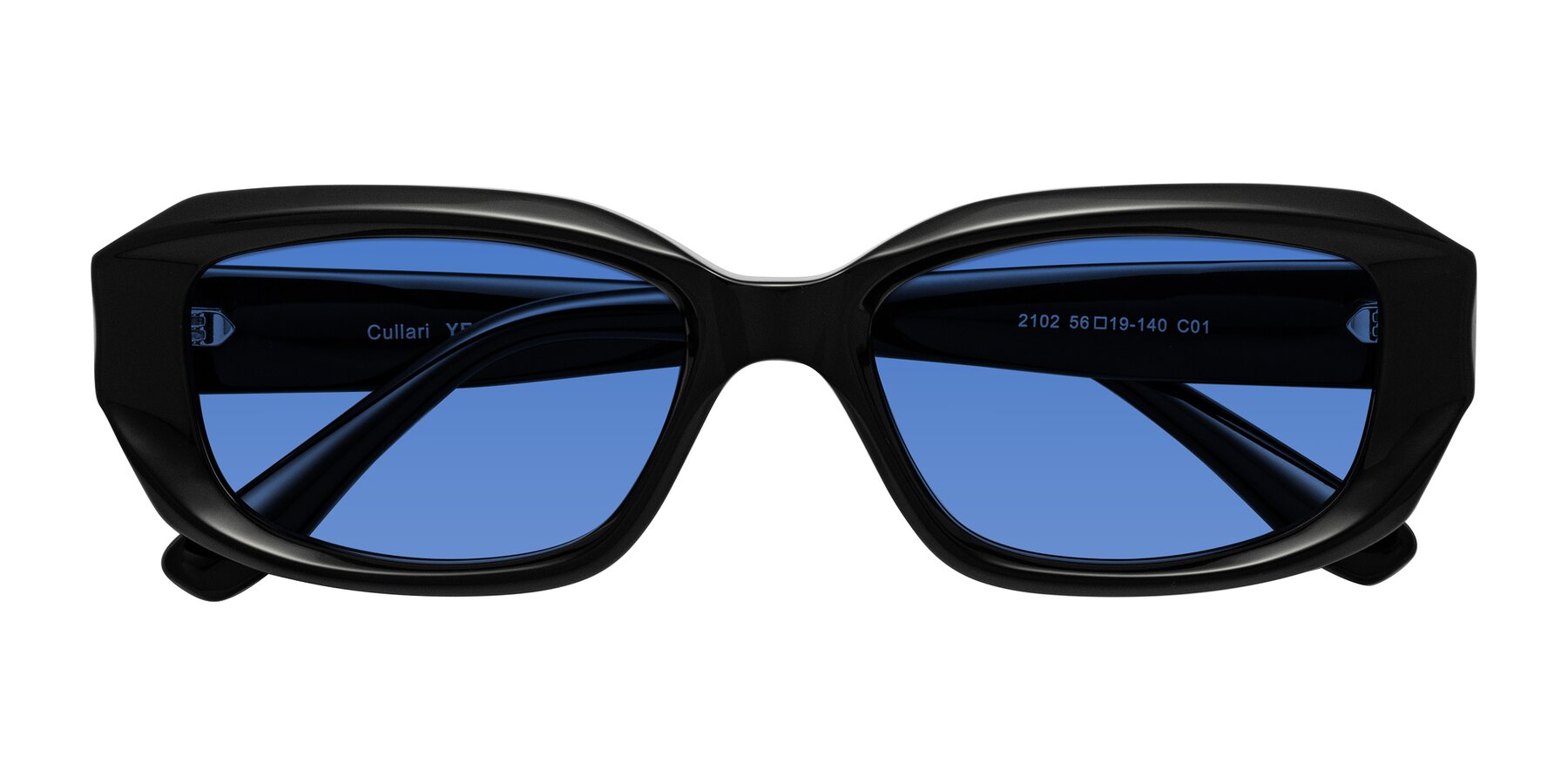 Folded Front of Cullari in Black with Blue Tinted Lenses