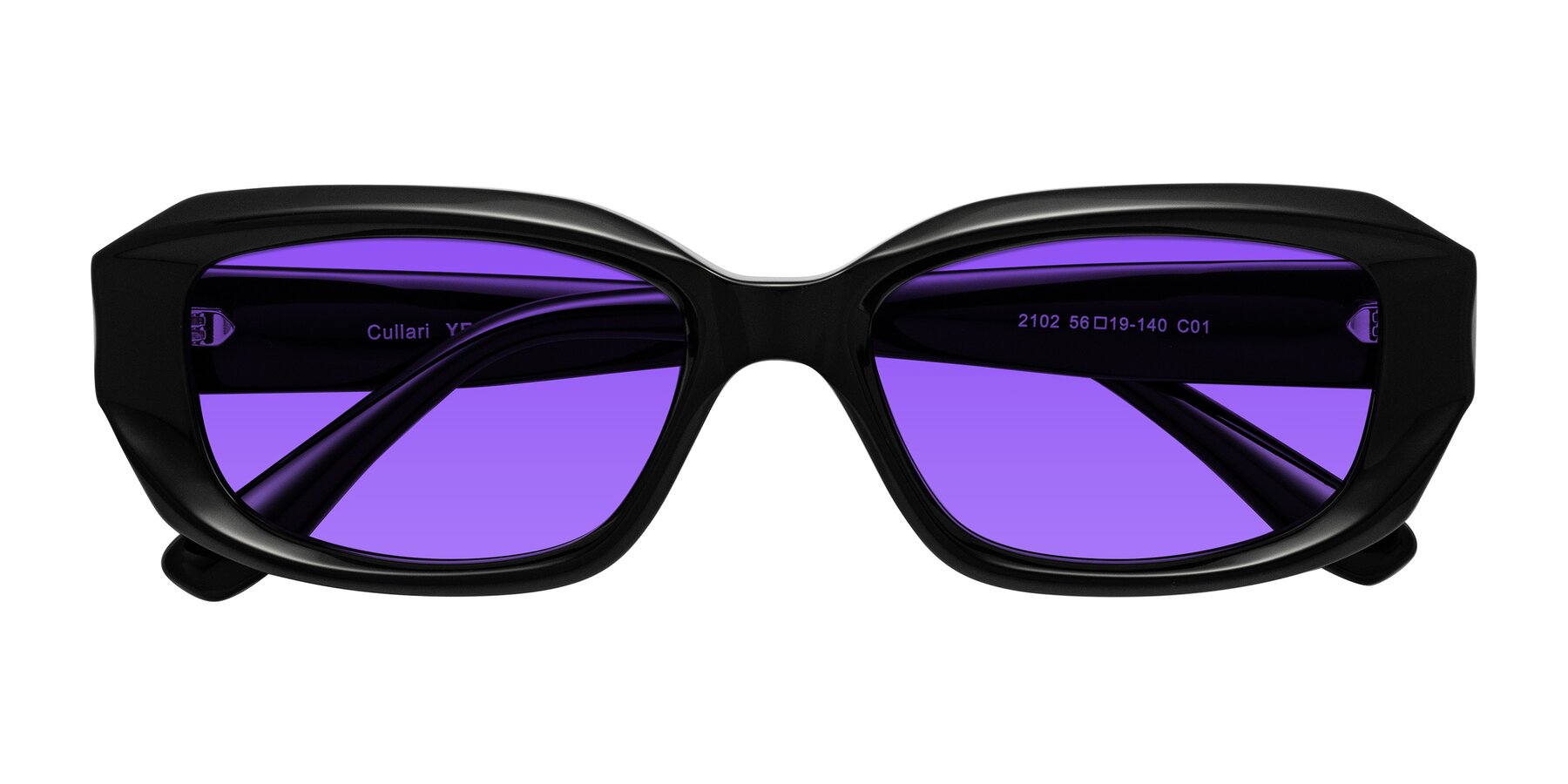 Folded Front of Cullari in Black with Purple Tinted Lenses