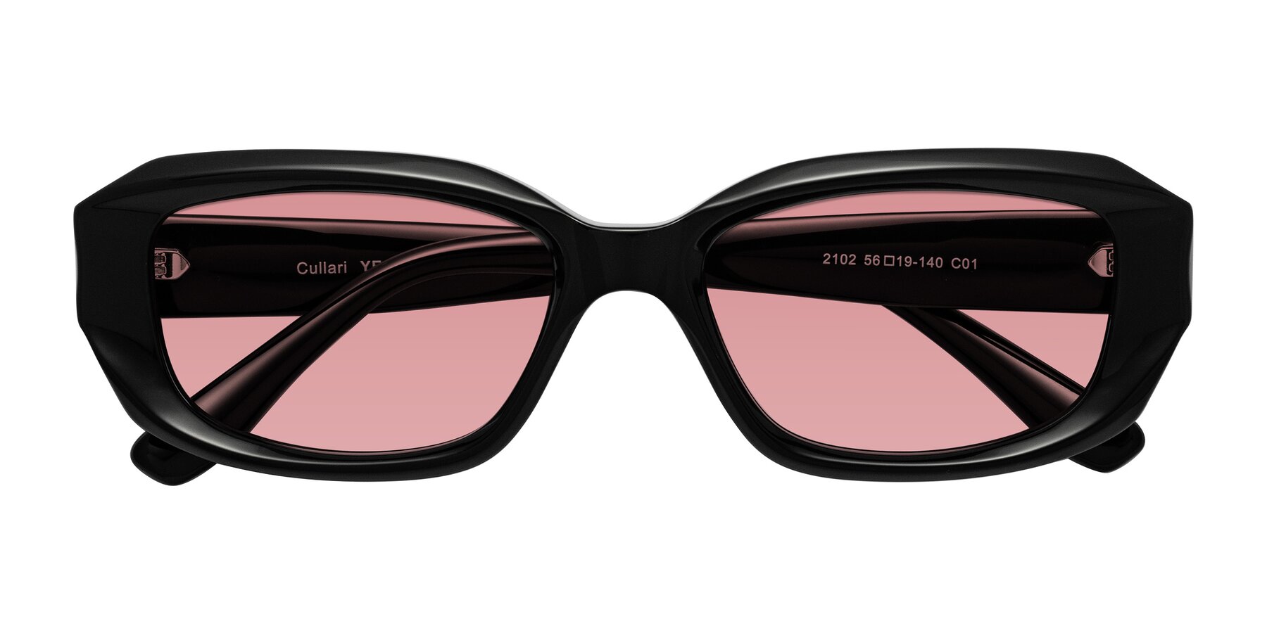 Folded Front of Cullari in Black with Medium Garnet Tinted Lenses