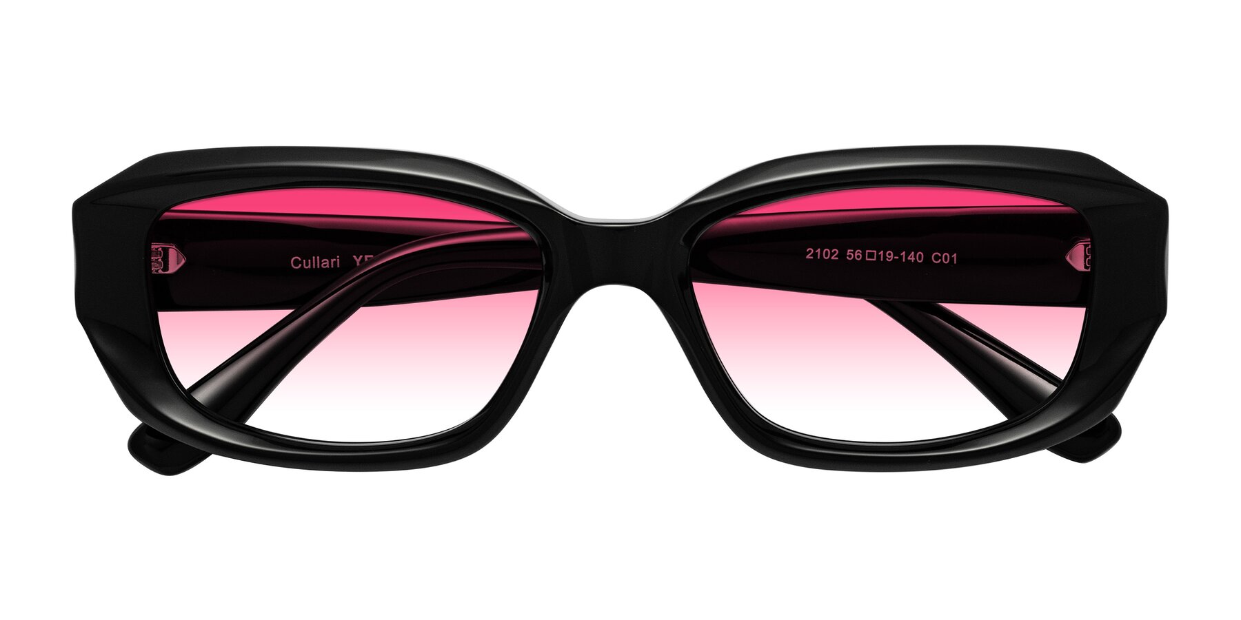 Folded Front of Cullari in Black with Pink Gradient Lenses