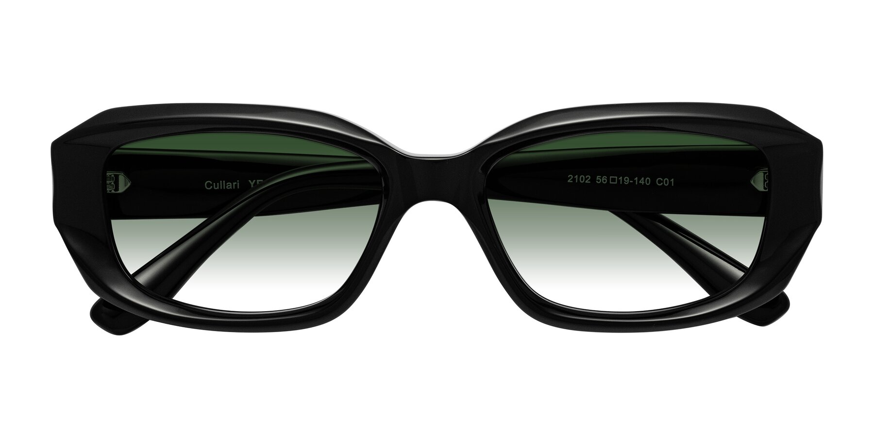 Folded Front of Cullari in Black with Green Gradient Lenses