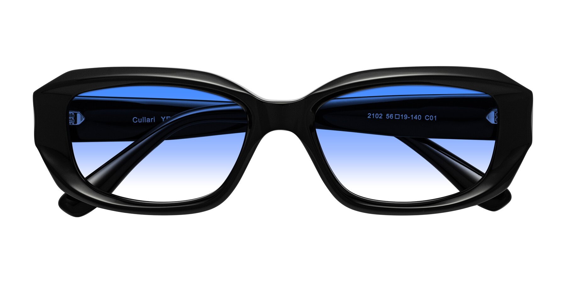 Folded Front of Cullari in Black with Blue Gradient Lenses