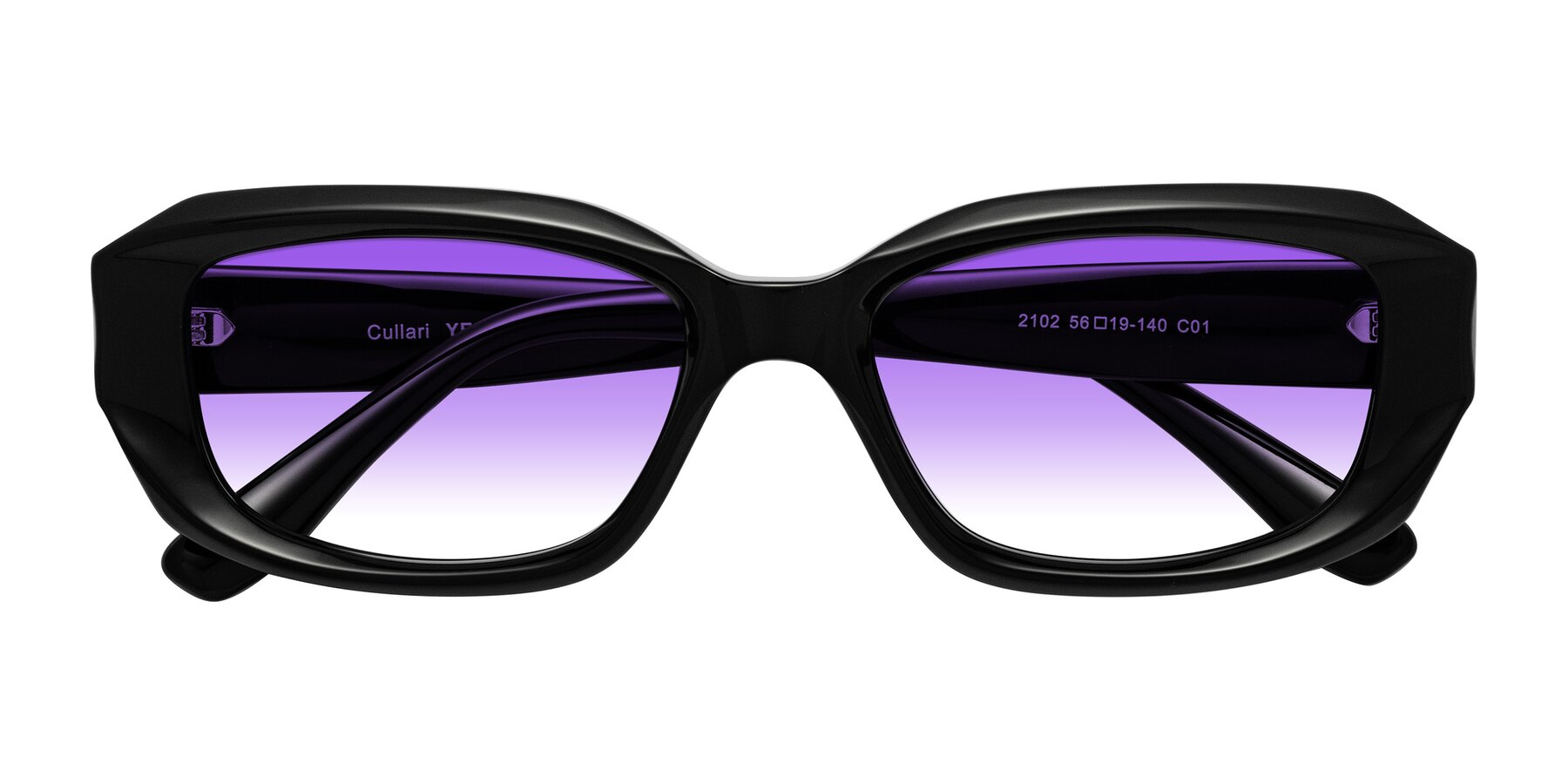 Folded Front of Cullari in Black with Purple Gradient Lenses