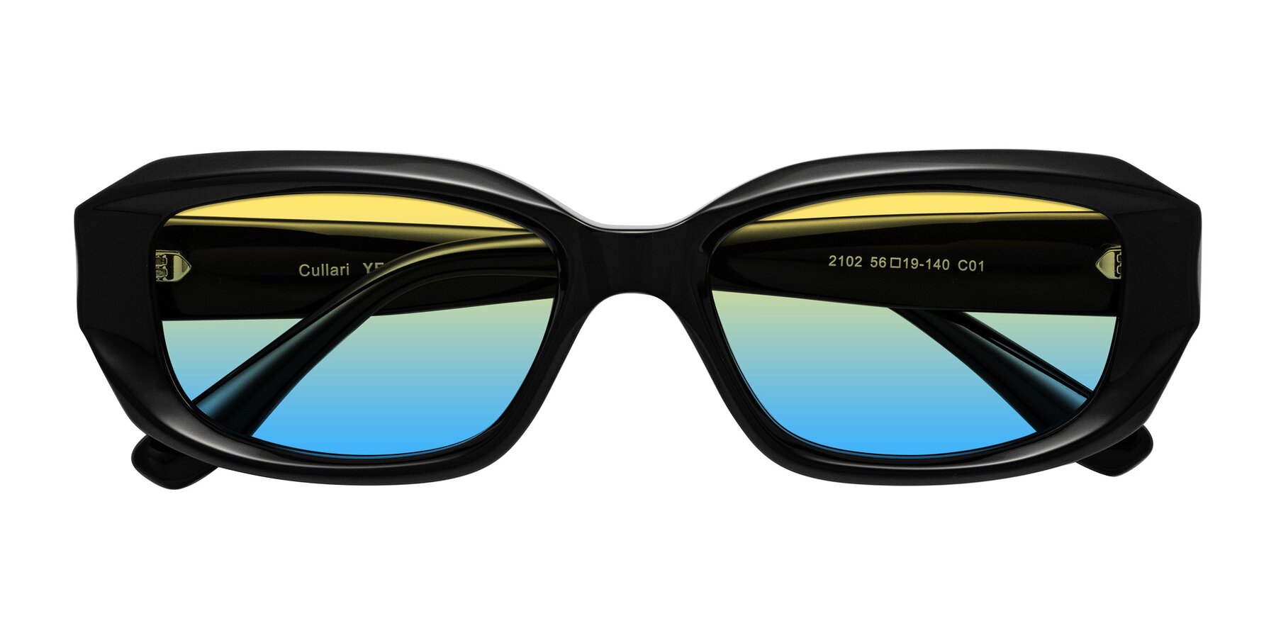 Folded Front of Cullari in Black with Yellow / Blue Gradient Lenses
