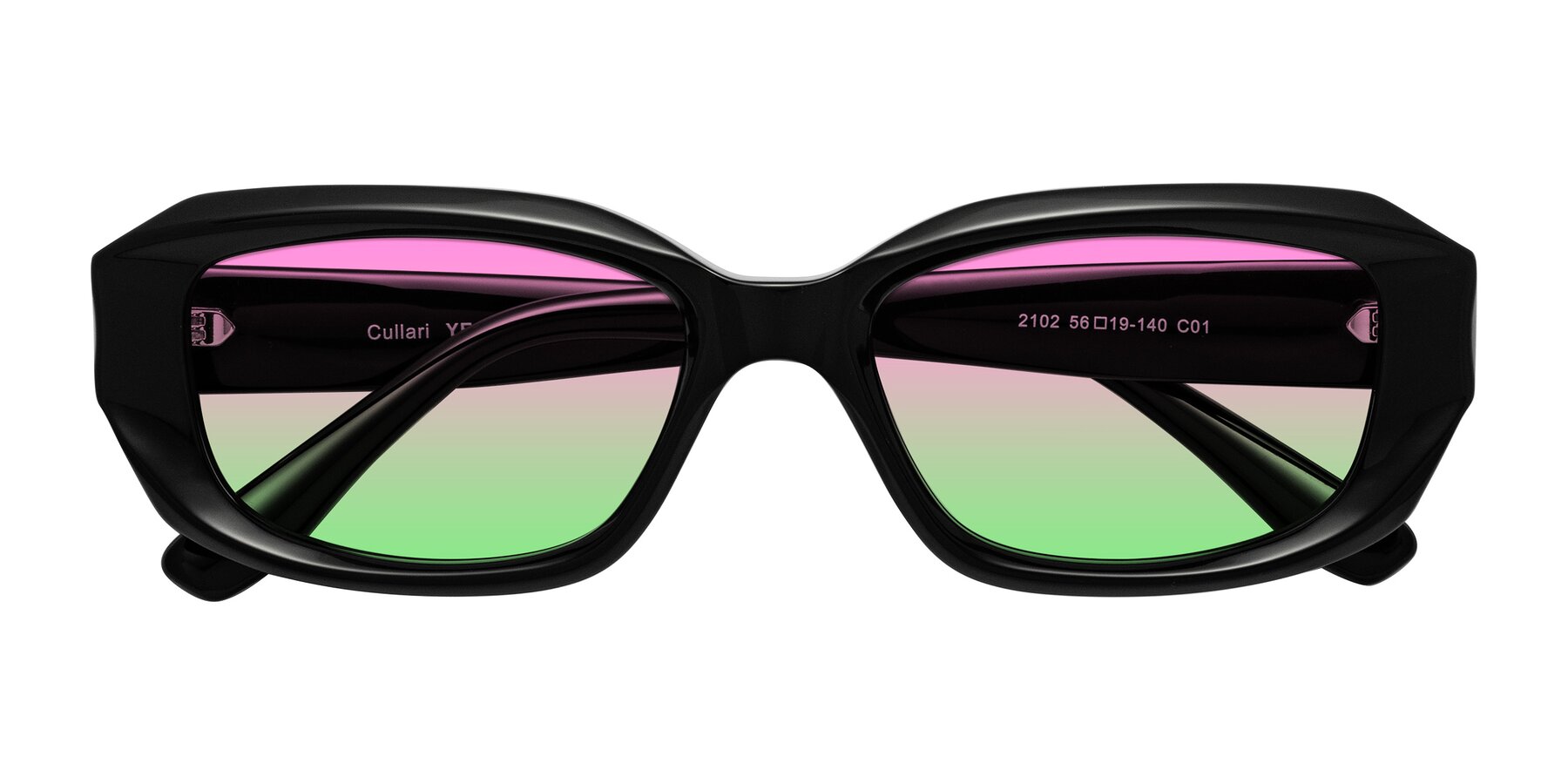 Folded Front of Cullari in Black with Pink / Green Gradient Lenses