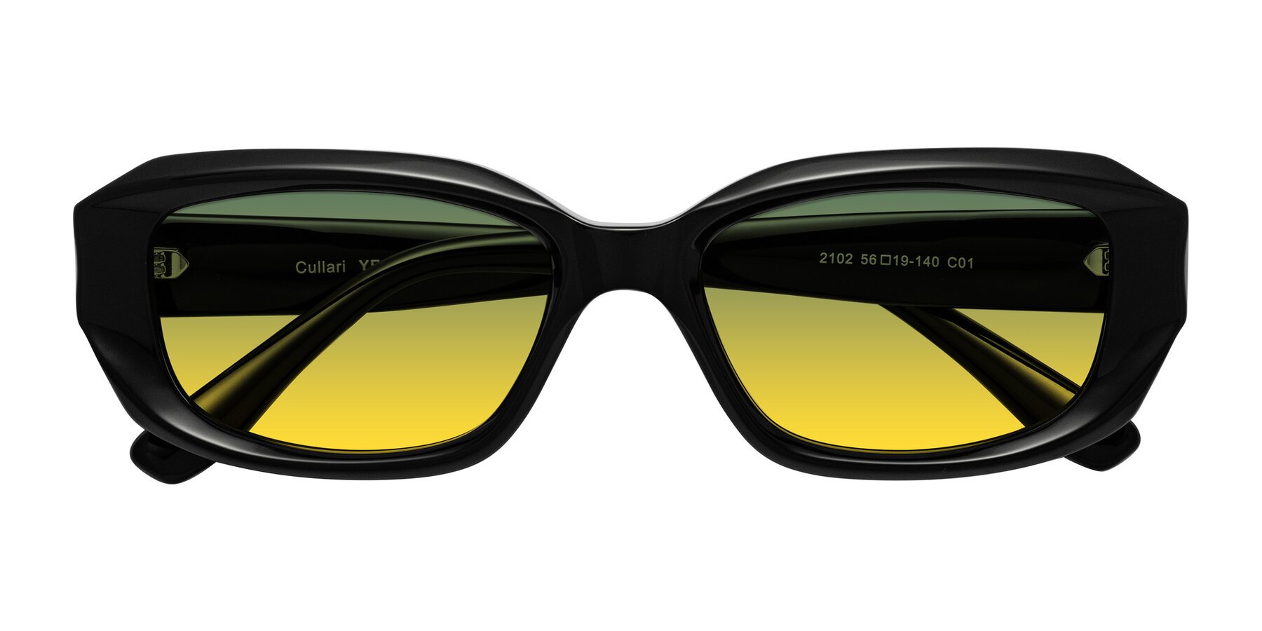 Folded Front of Cullari in Black with Green / Yellow Gradient Lenses