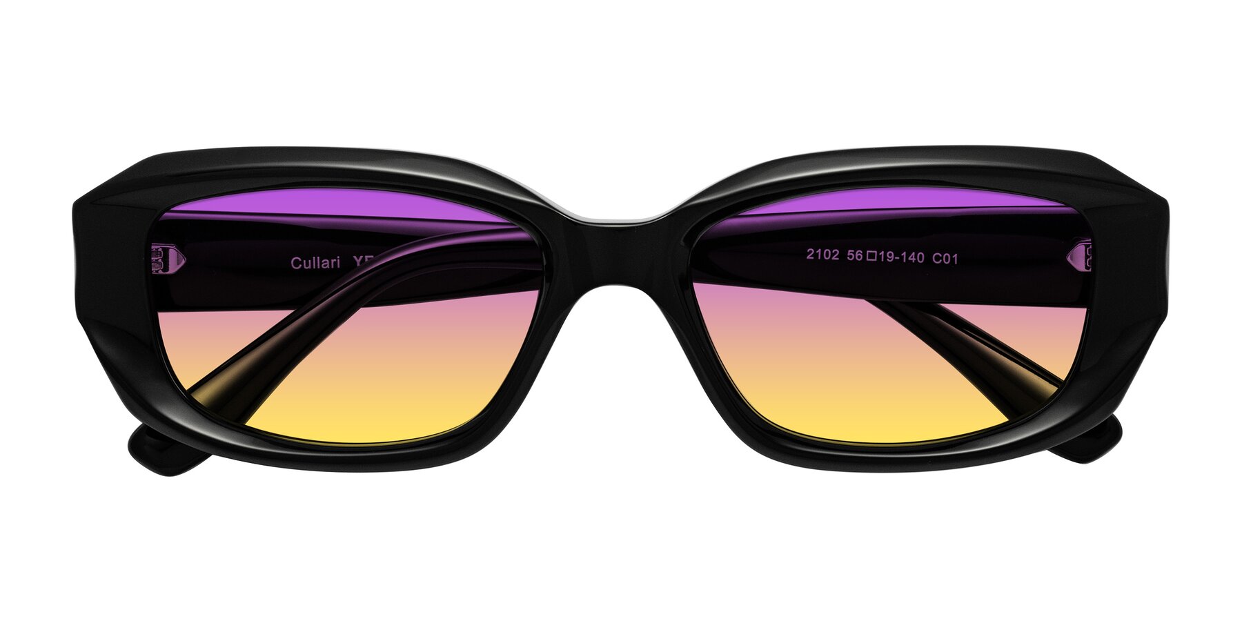 Folded Front of Cullari in Black with Purple / Yellow Gradient Lenses