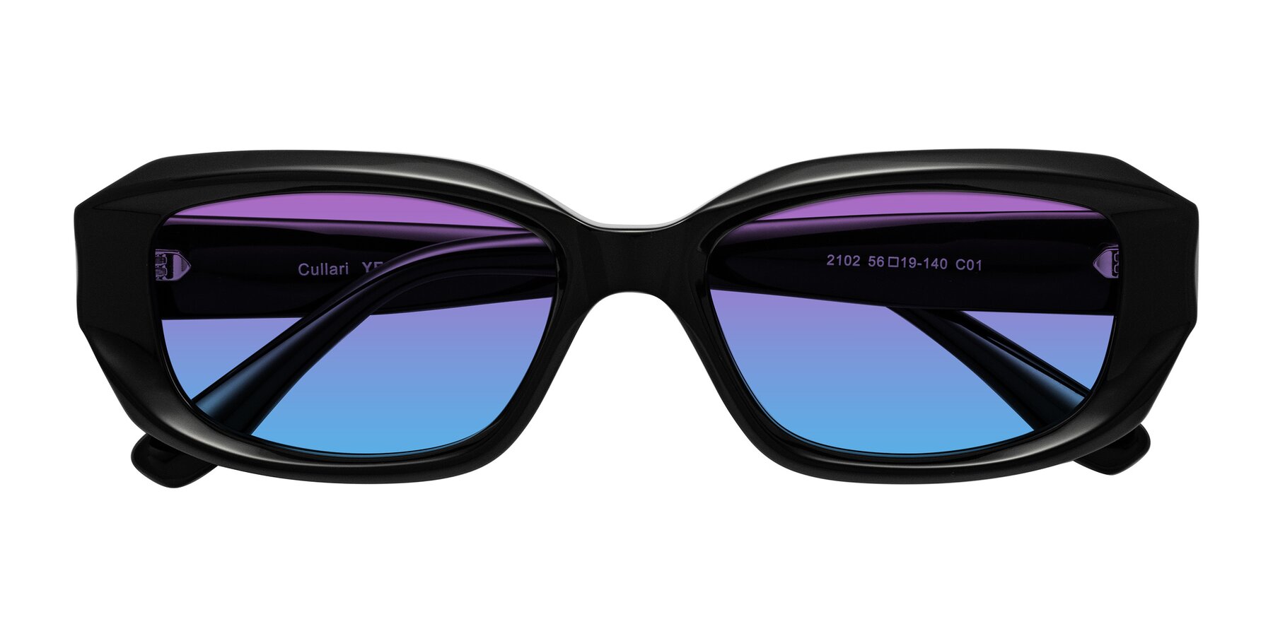 Folded Front of Cullari in Black with Purple / Blue Gradient Lenses
