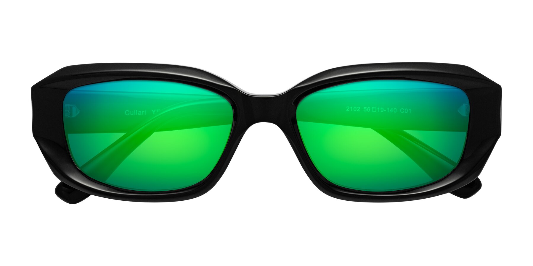 Folded Front of Cullari in Black with Green Mirrored Lenses