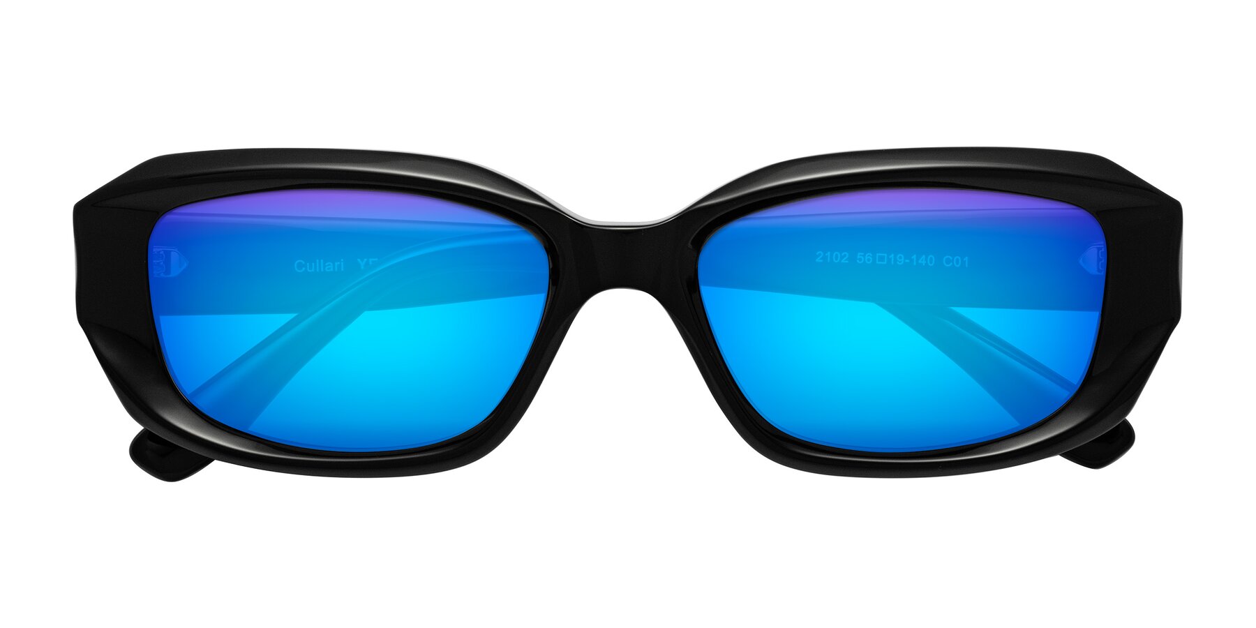 Folded Front of Cullari in Black with Blue Mirrored Lenses