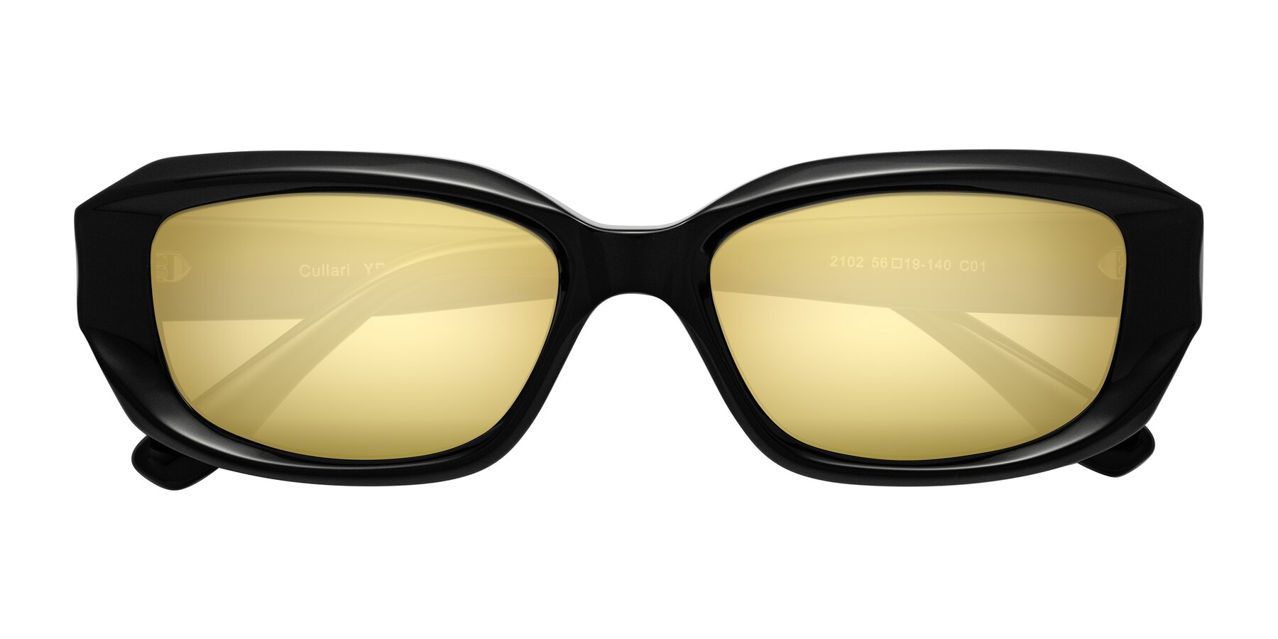 Folded Front of Cullari in Black with Gold Mirrored Lenses