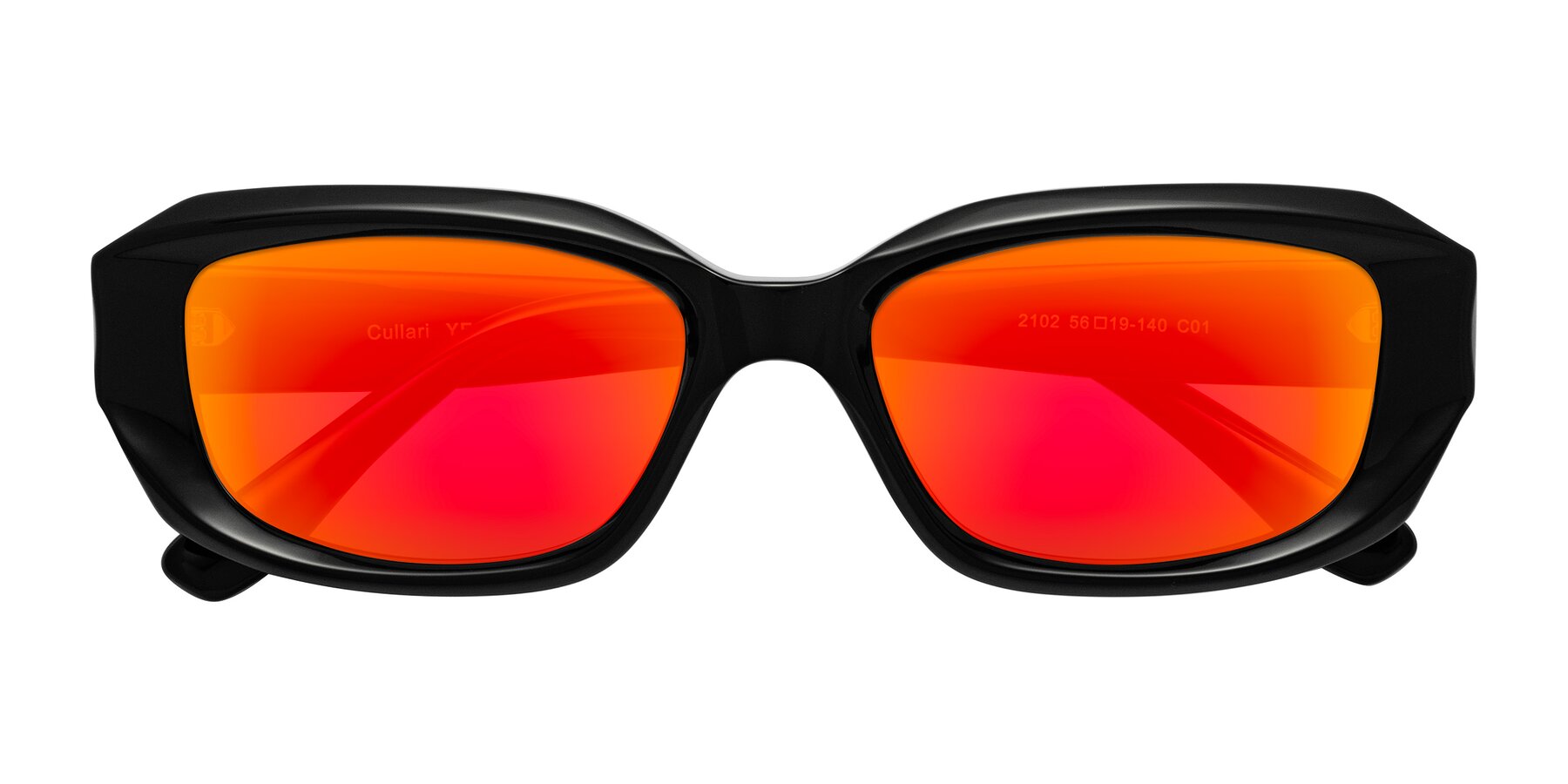 Folded Front of Cullari in Black with Red Gold Mirrored Lenses