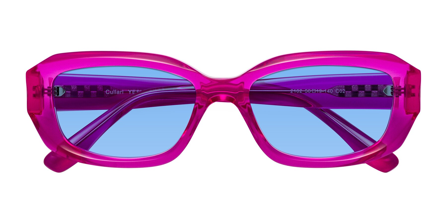 Folded Front of Cullari in Magenta with Medium Blue Tinted Lenses