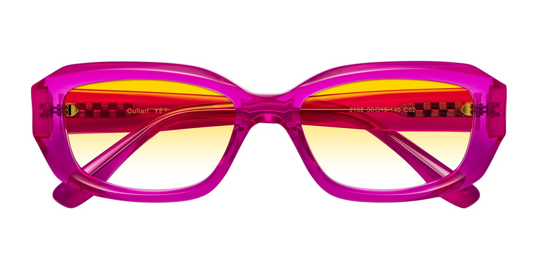 Folded Front of Cullari in Magenta with Yellow Gradient Lenses