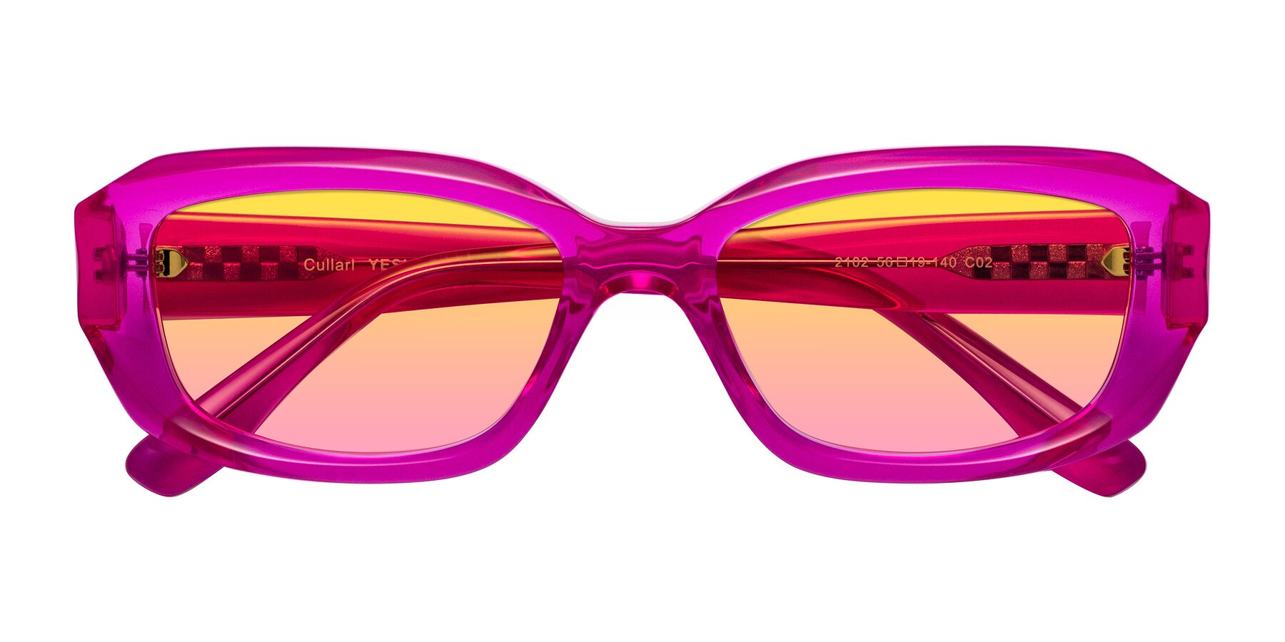 Folded Front of Cullari in Magenta with Yellow / Pink Gradient Lenses