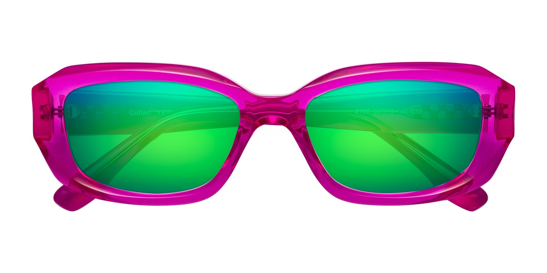 Folded Front of Cullari in Magenta with Green Mirrored Lenses