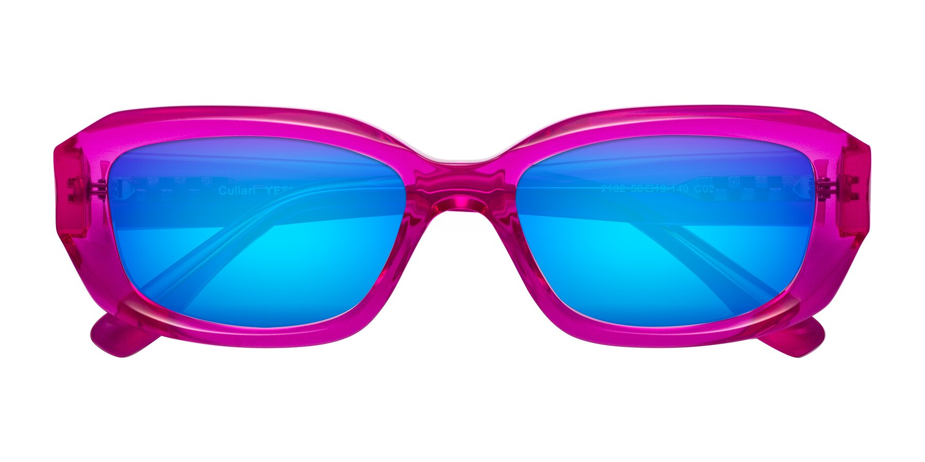 Folded Front of Cullari in Magenta with Blue Mirrored Lenses
