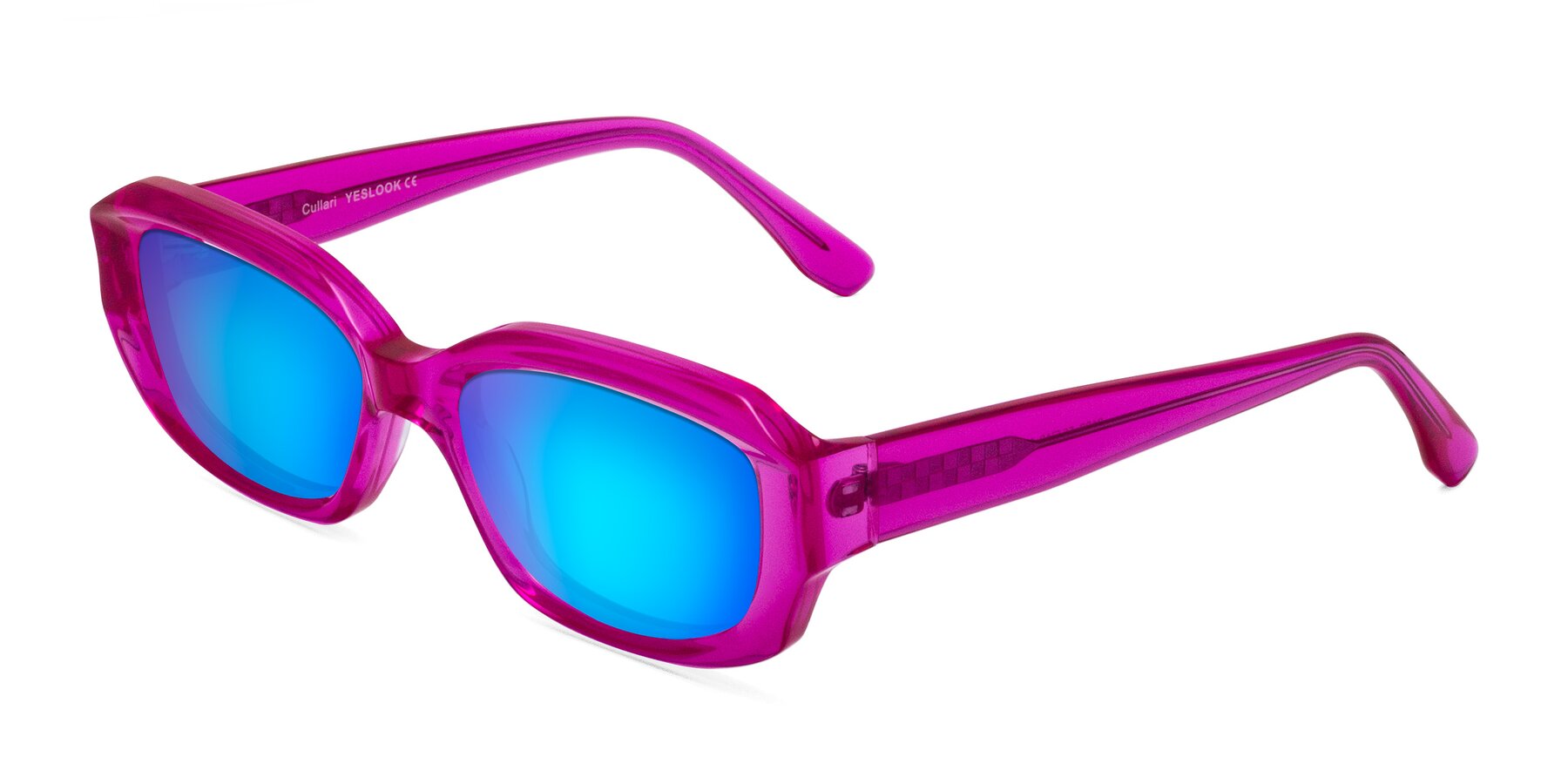 Angle of Cullari in Magenta with Blue Mirrored Lenses