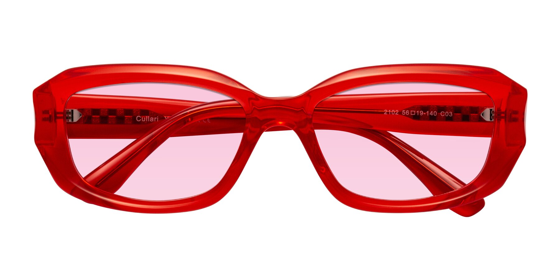Folded Front of Cullari in Chili Pepper with Light Pink Tinted Lenses