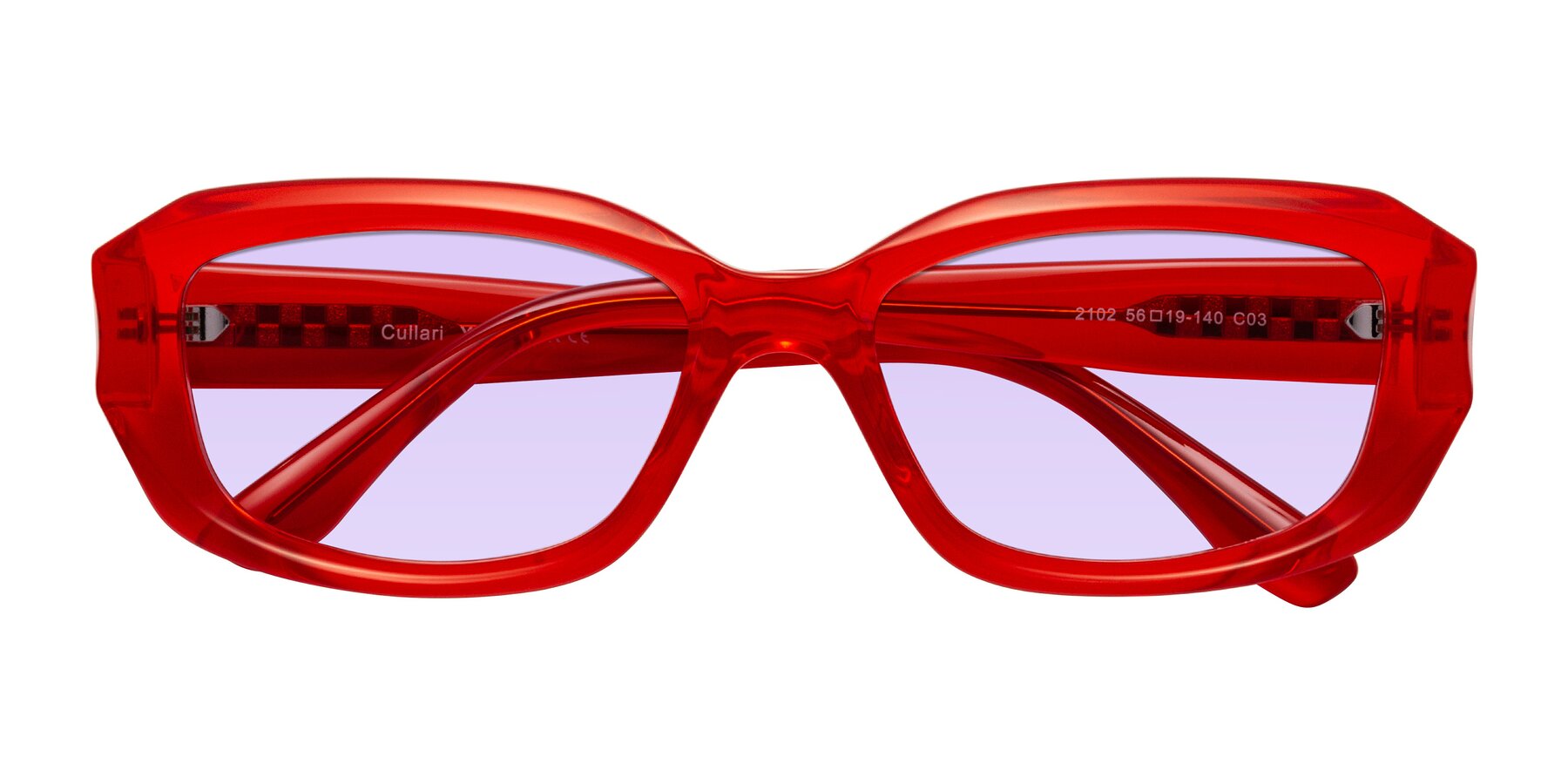 Folded Front of Cullari in Chili Pepper with Light Purple Tinted Lenses